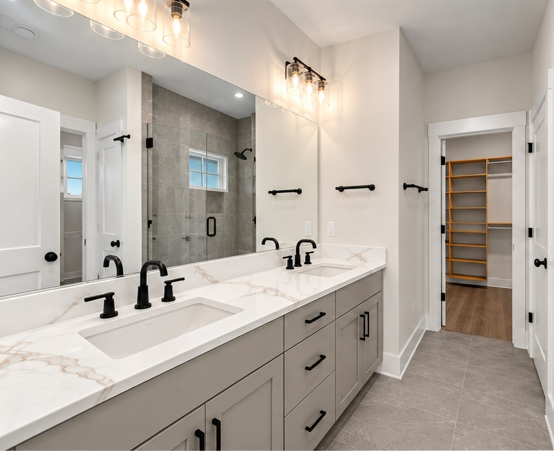 Bath with gray vanity