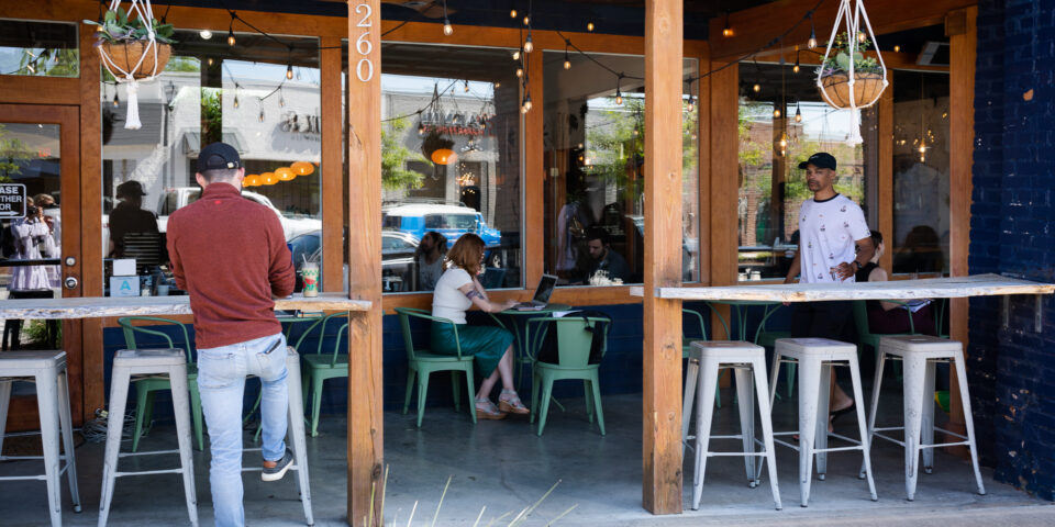 Open-air cafe in The Village of West Greenville